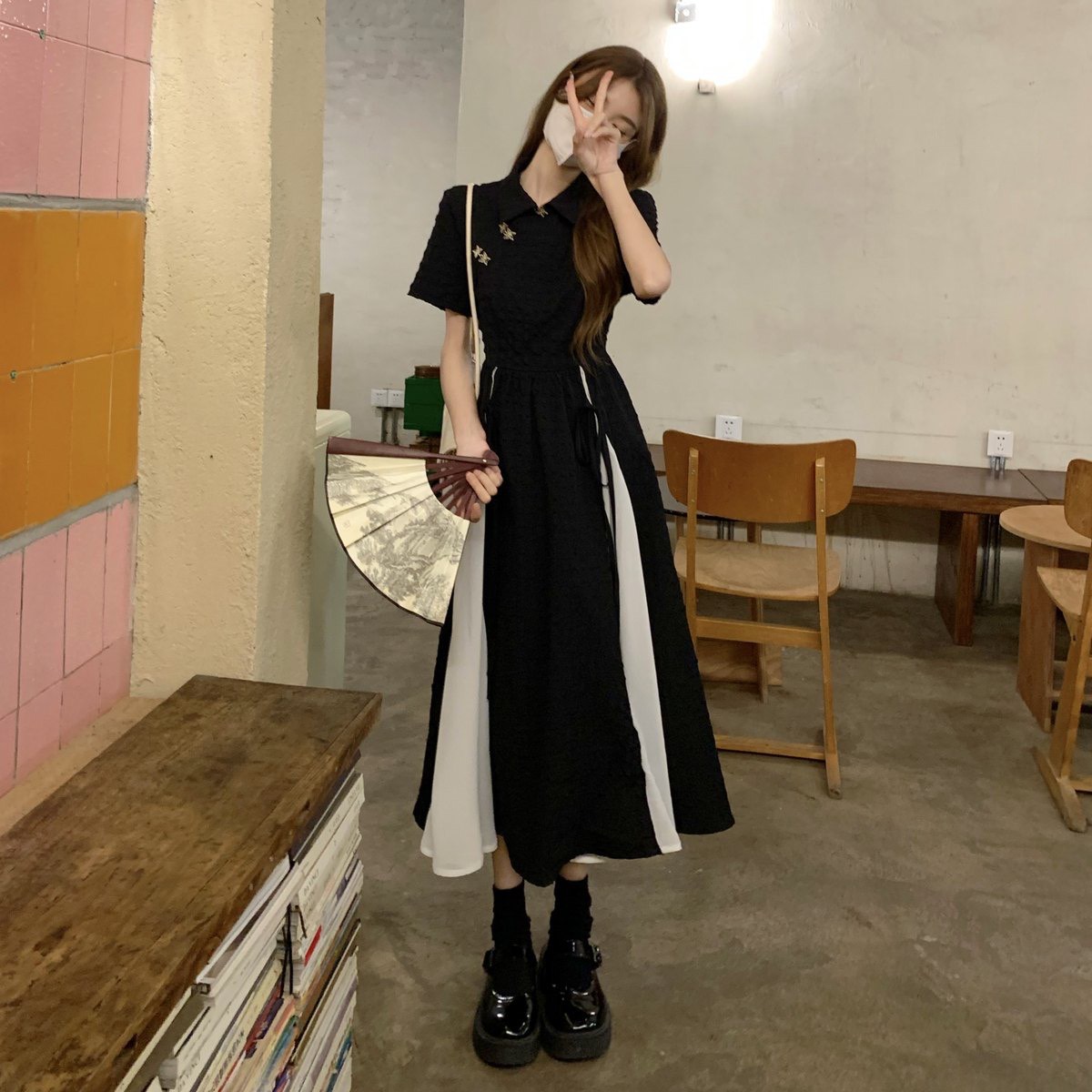 Đầm sườn xám cách tân phối voan cách tân dây nơ eo