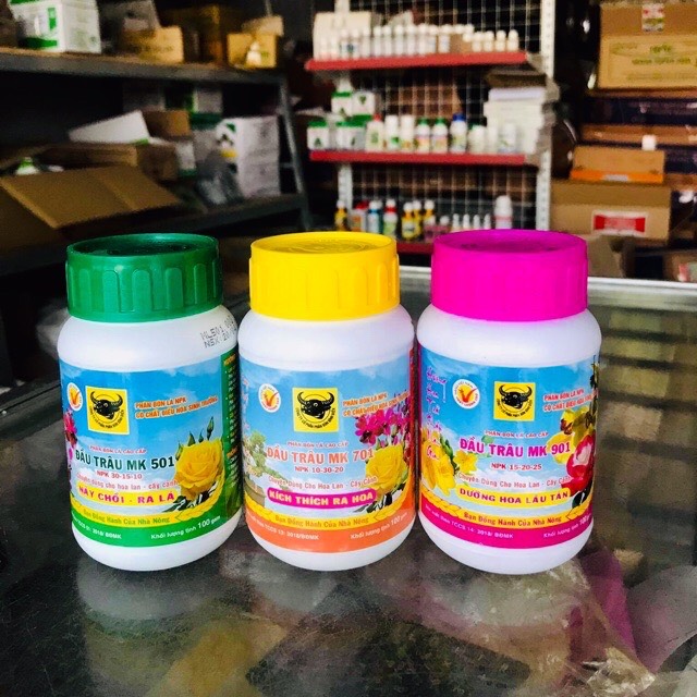 Combo bộ 3 lọ phân bón chuyên dùng hoa lan, hoa hồng, cây cảnh - Đầu trâu MK 501-701-901