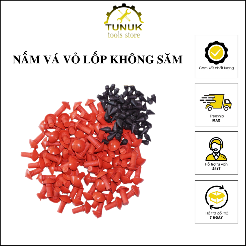 Nấm vá vỏ lốp không săm TUNUK chuyên dùng cho ô tô xe máy xe điện , cỡ 7 và 8  , bịch 90 viên