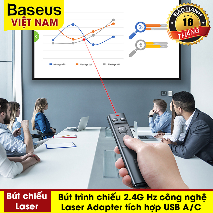 Bút trình chiếu Laser điều khiển từ xa cho máy chiếu Baseus Orange Dot Wireless Presenter 2.4GHz với USB Bluetooth - Sản phẩm đạt giải thưởng về thiết kế năm 2020