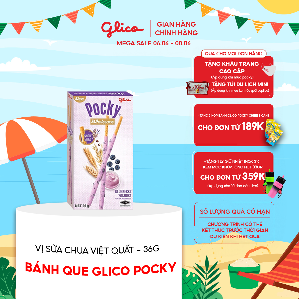 Bánh Que Glico Pocky Wholesome Vị Sữa Chua Việt Quất 36G