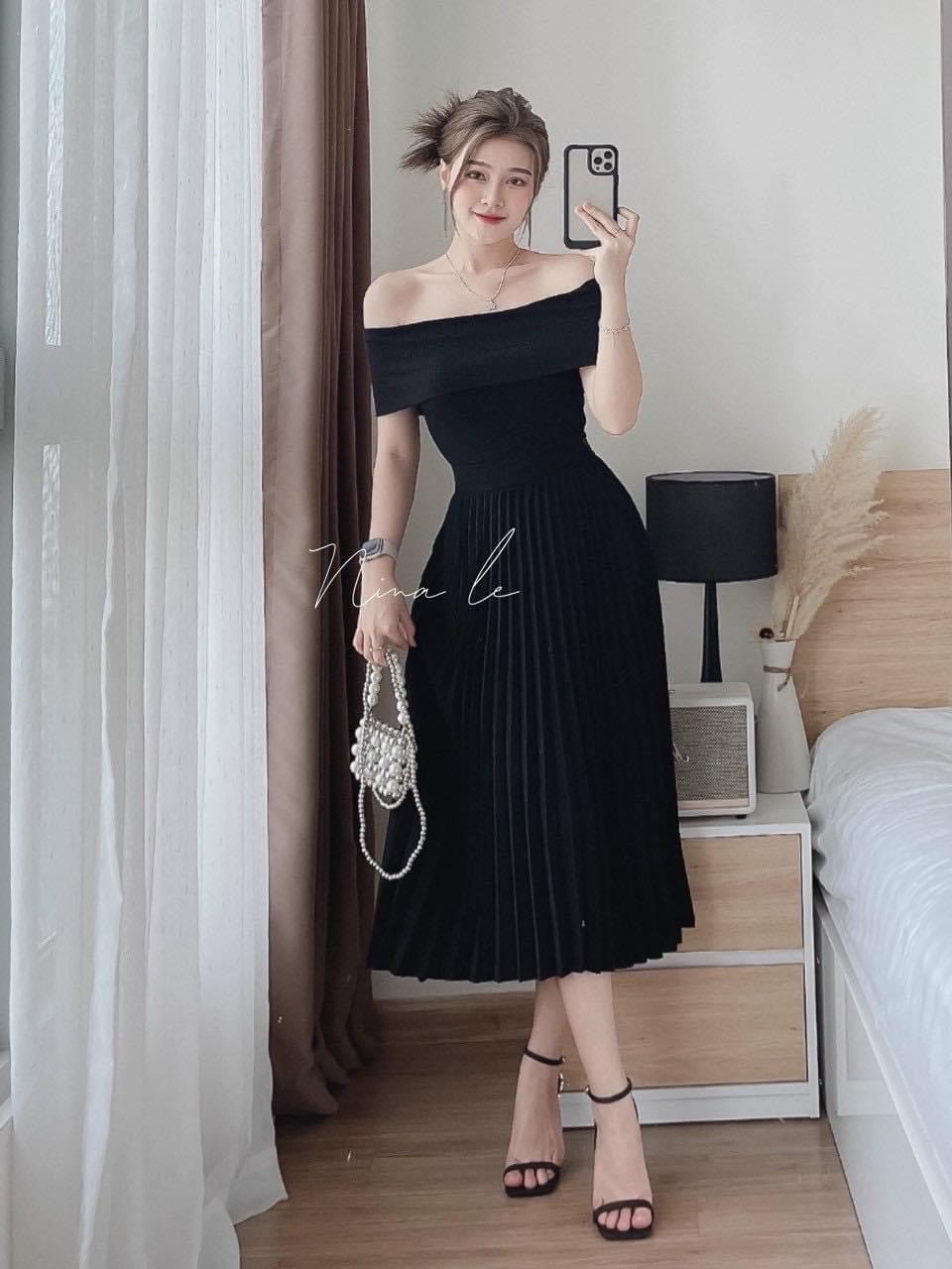 Set trễ vai kèm chân váy xếp ly dáng dài bigsize