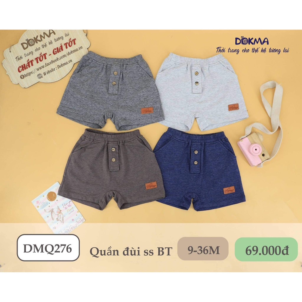 Quần đùi bé trai Dokma đính cúc 100% cotton Mỹ cao cấp