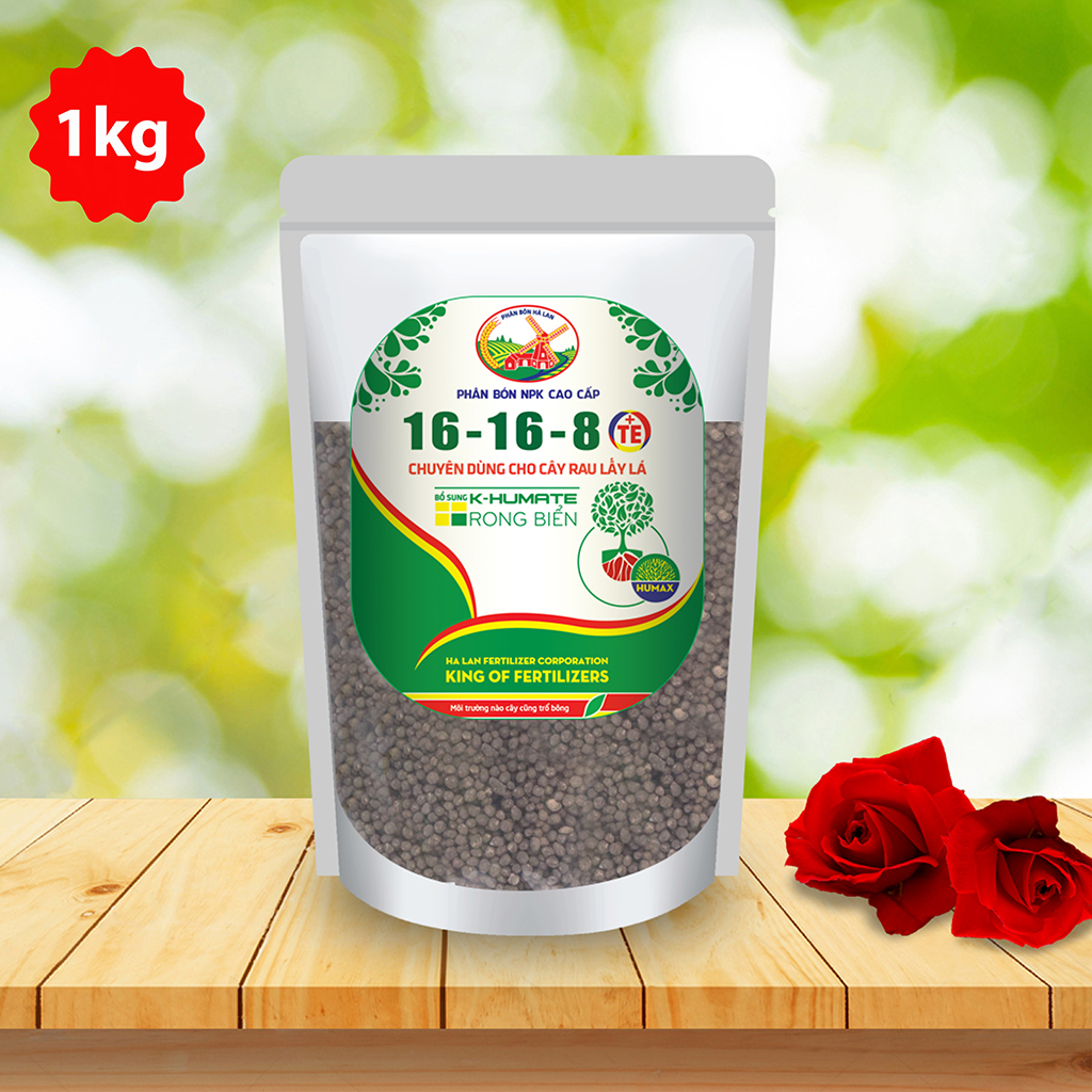 NPK 16-16-8 bổ sung Humax, rong biển - Chuyên dùng cho rau lấy lá (1kg)