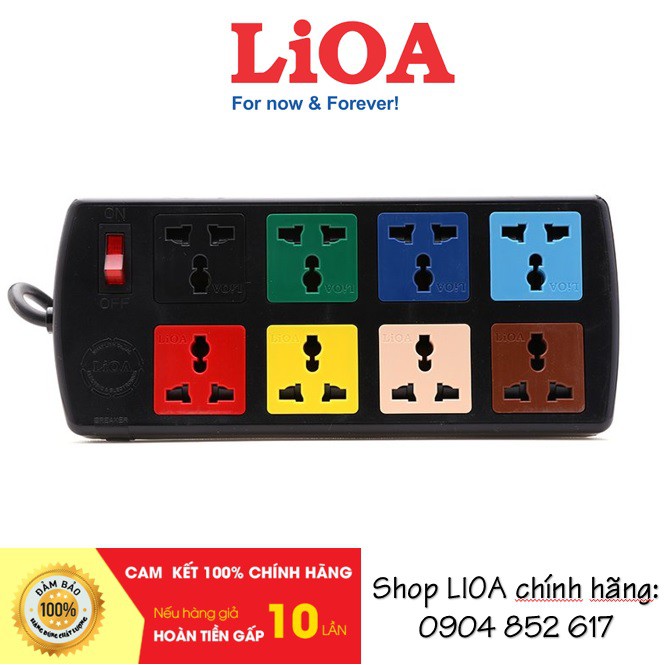 Ổ cắm điện lioa, 8 lỗ, có công tắc, ~2000w, dây dài 3m/5m, mã: 8dn