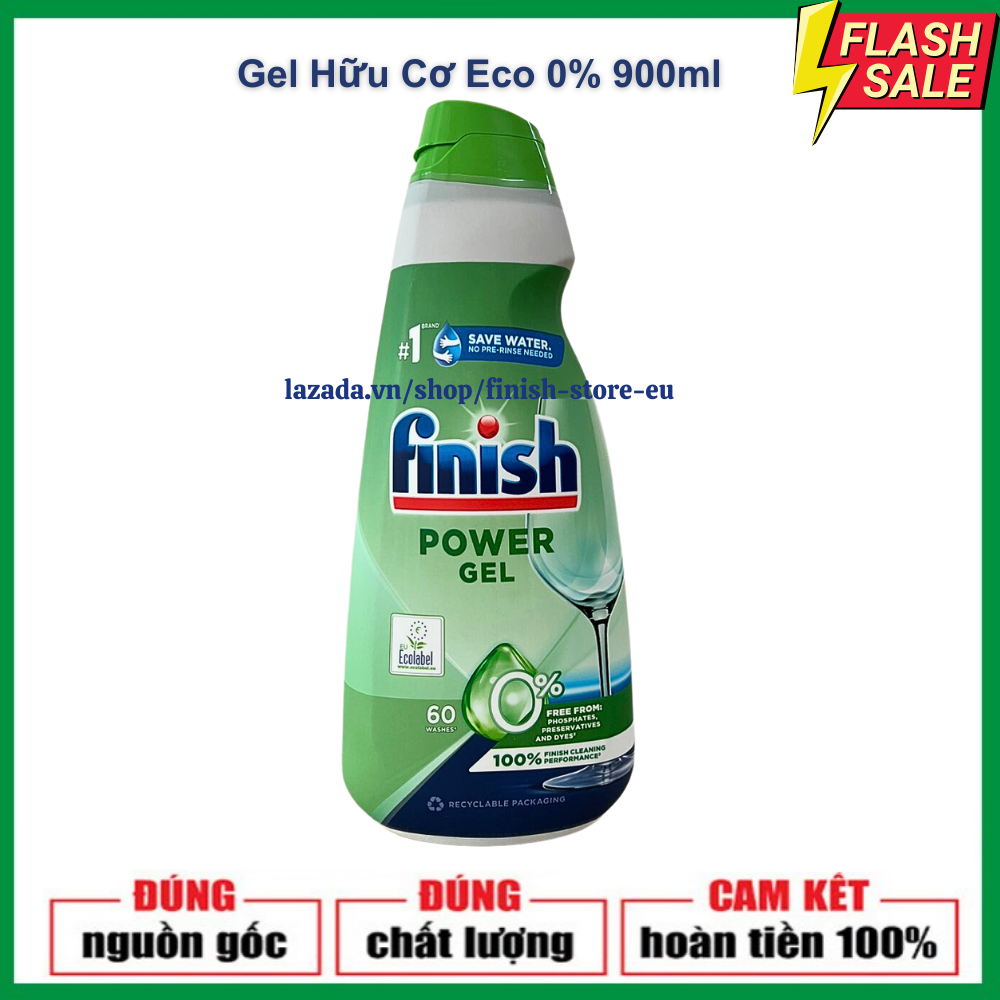 Gel rửa bát Finish All in 1 Max ECo 0% 900ml loại hữu cơ tự nhiên không mùi nhập khẩu châu âu.