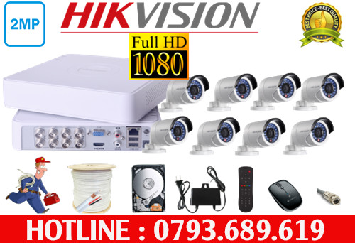 Trọn bộ camera 8 mắt hikvision 2.0mp full hd - bộ 8 camera hikvision đầy đủ vật tư_ tặng kèm 80m dây