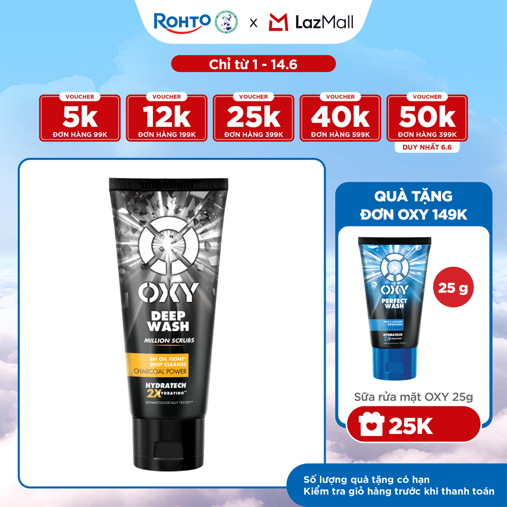 Sữa rửa mặt cho nam Oxy sạch sâu giảm nhờn dạng kem có hạt massage Oxy Deep Wash 100g