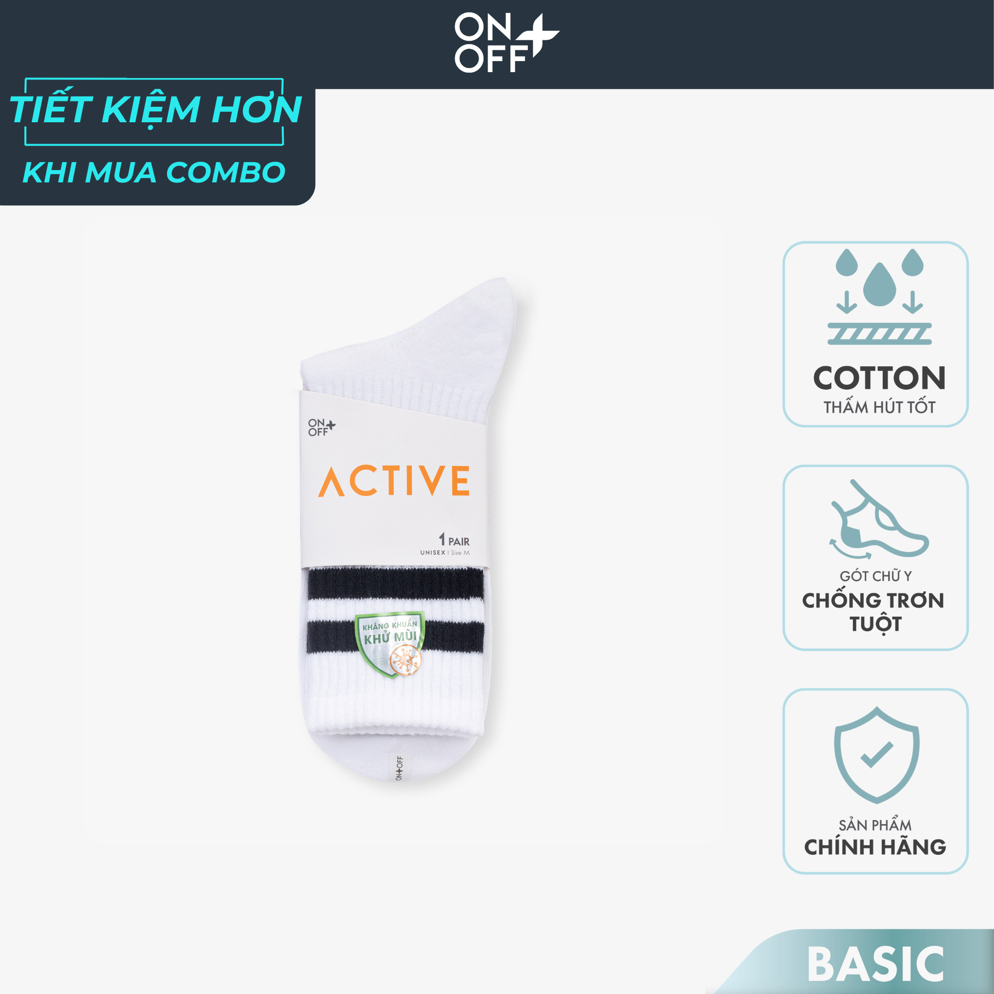 [Mua 3 giảm 20%] Tất vớ cổ cao nam nữ ONOFF Bacis tập pilates, sử dụng hàng ngày mềm mại thấm hút 15AR23A114-15AR23A115