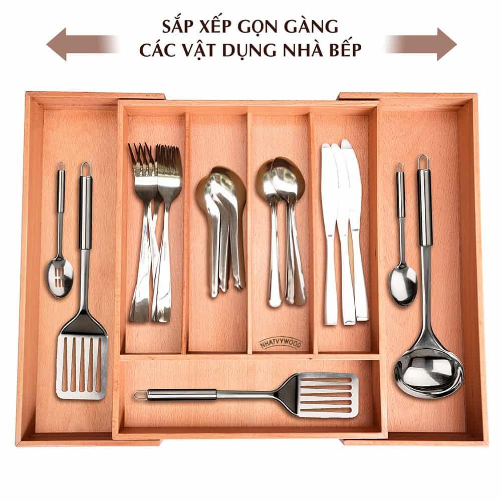 [HCM]Khay đựng muỗng đũa thìa xuất Nhật bằng gỗ cao cấp Nhatvywood NV5303 khay chia ngăn tủ bếp kéo giãn có thể điều chỉnh kích thước khay chia muỗng đũa đồ đựng đũa khay để đũa đồ dùng nhà bếp đồ gia dụng nhà bếp.
