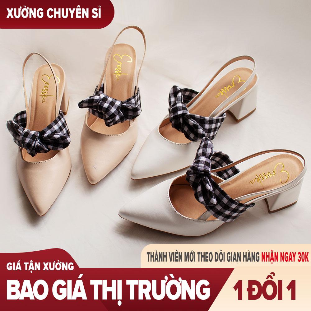 Giày nữ, giày slingback cao gót 5cm thời trang hỏ gót phối quai nơ_ EH028