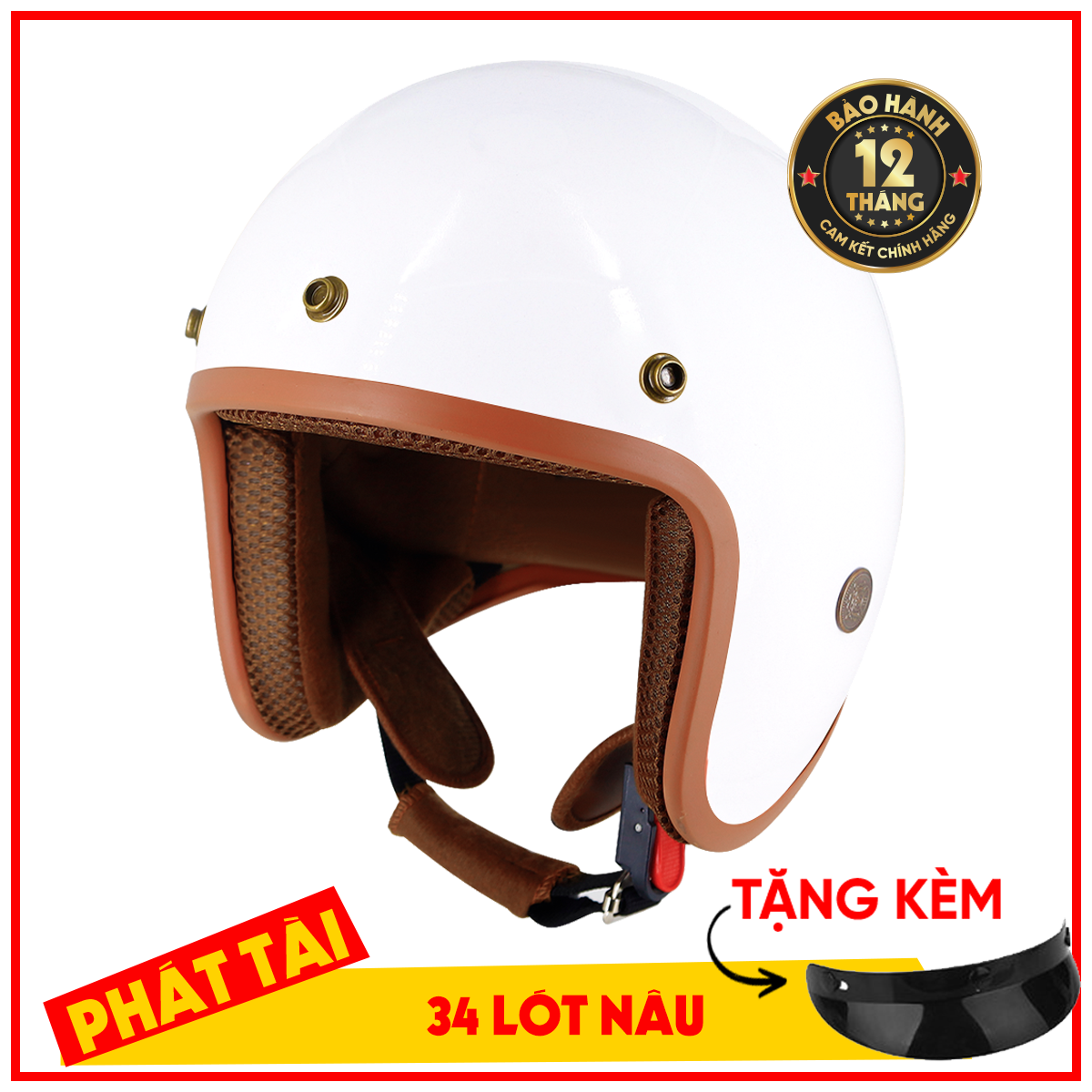 Mũ Bảo Hiểm 3/4 VARO Trắng Lót Nâu - Bảo Hành Trọn Đời..,Sản Phẩm Chất Lượng, Gian Hàng Uy Tín, Giá Cả Cực Tốt, Mua Ngay.