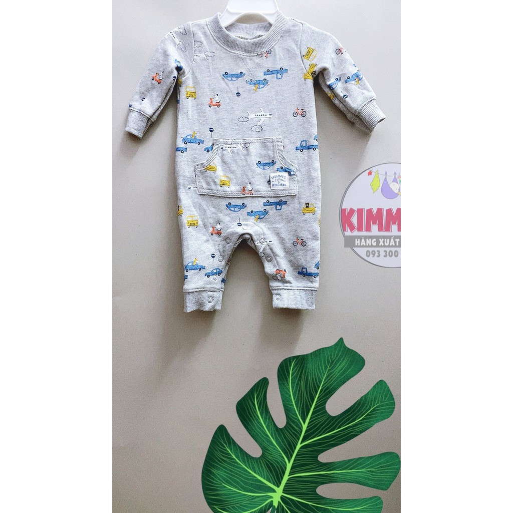 Sleepsuit bộ body cho bé cotton cter xám xe cúc bấm đũng không tất - đồ ngủ cho bé