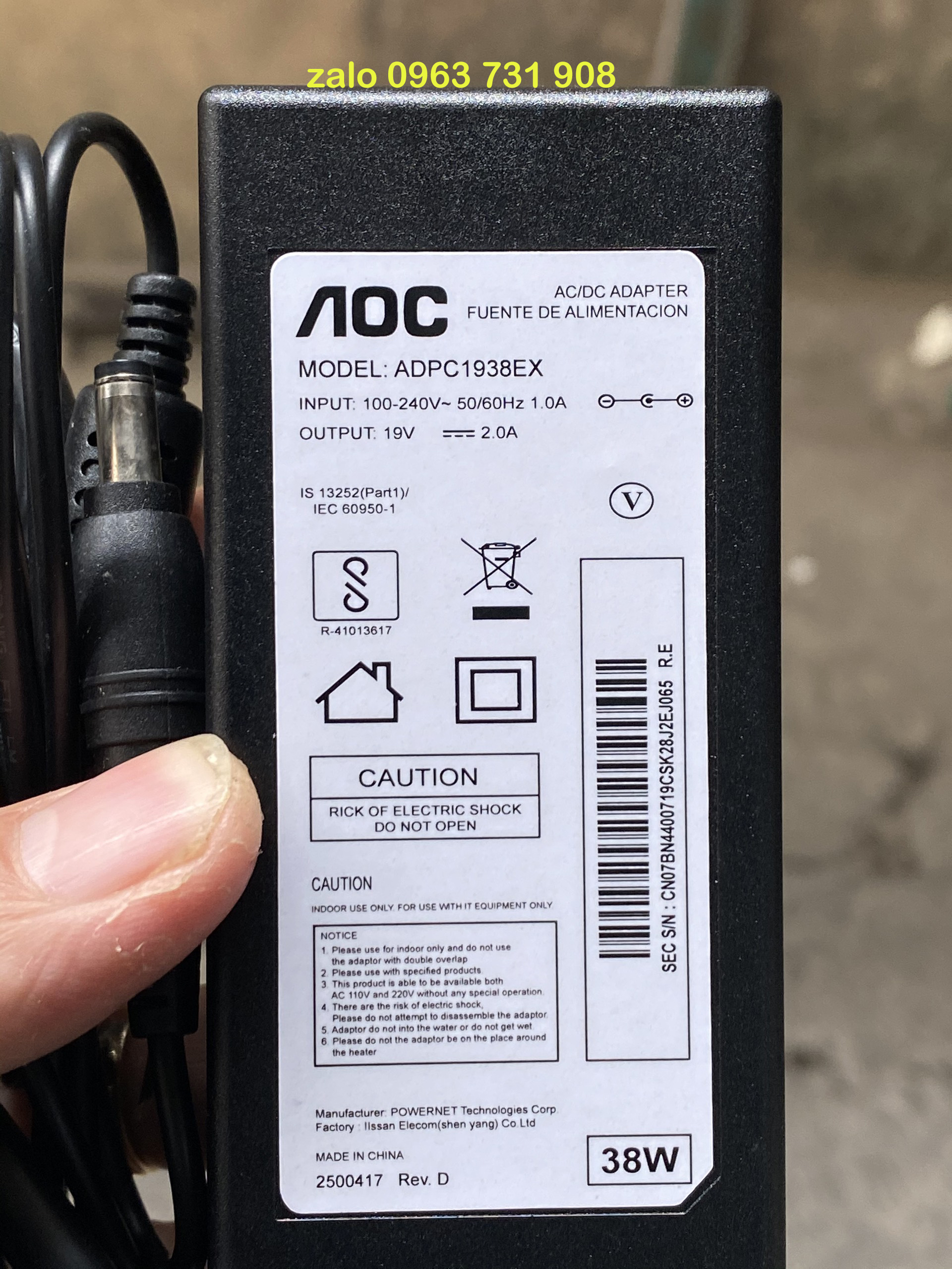 Adapter màn hình aoc 19v