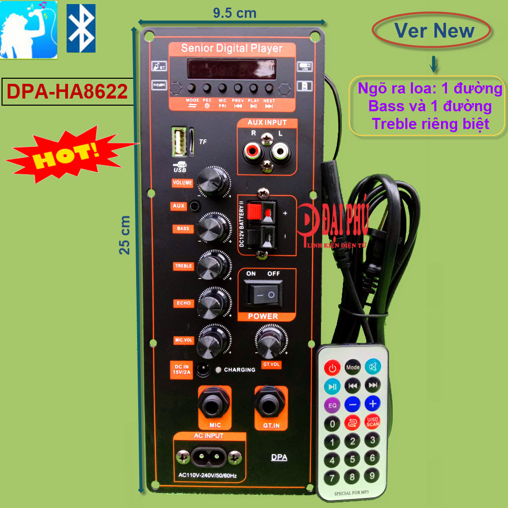 Mạch loa kéo công suất 40W-80W DPA HA8622 nguồn xung 220V Loa kéo 2.5 tấc Bluetooth Karaoke