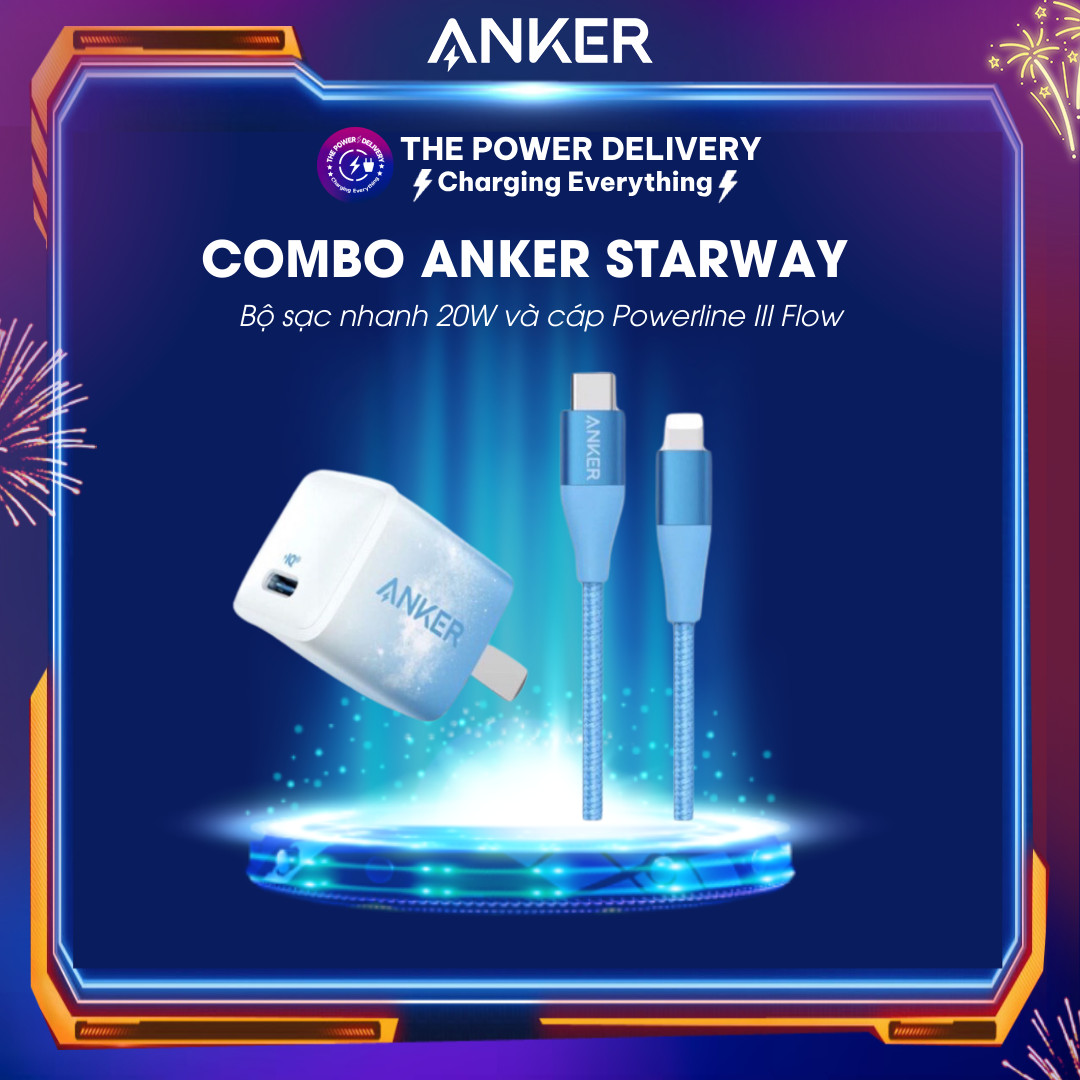 Bộ sạc nhanh anker b9541 20w gồm củ sạc nhanh a2633 và cáp sạc nhanh bọc dù a9541 phiên bản starway