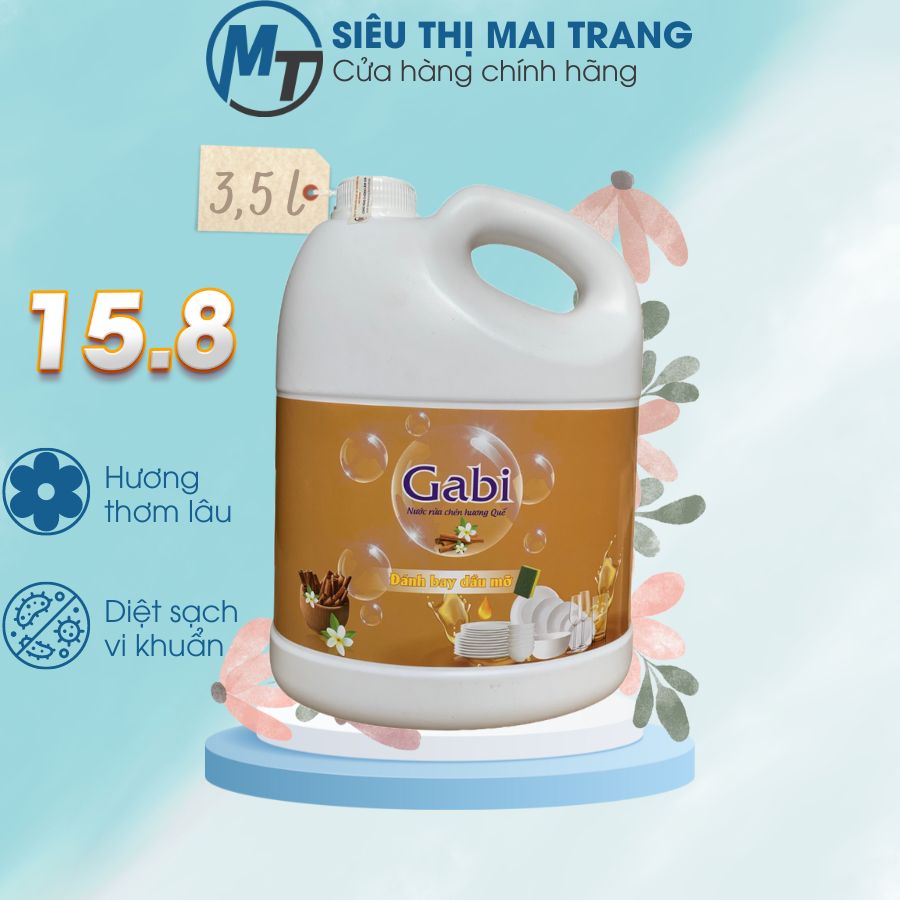 Nước rửa chén Gabi cao cấp không hại da tay, diệt sạch khuẩn - Dung tích 3.6L, Hương Quế/ Không Hương
