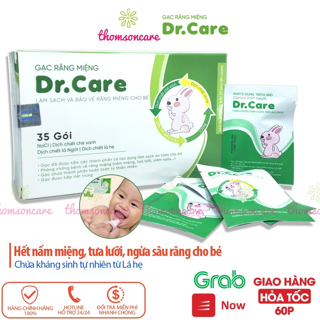 Gạc rơ lưỡi cho bé Dr Care Hộp 35 gói - khăn lau răng rơ miệng tưa lưỡi cho trẻ sơ sinh Drcare ăn dặm mọc răng