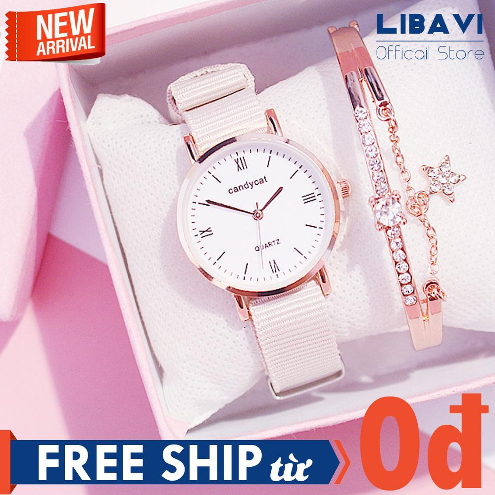 [TẶNG VÒNG TAY NGẪU NHIÊN] Đồng hồ nữ Candycat C27 , dây đeo vải, mặt tròn, chạy 3 kim, kháng nước, chống trầy nhẹ (nhiều màu)