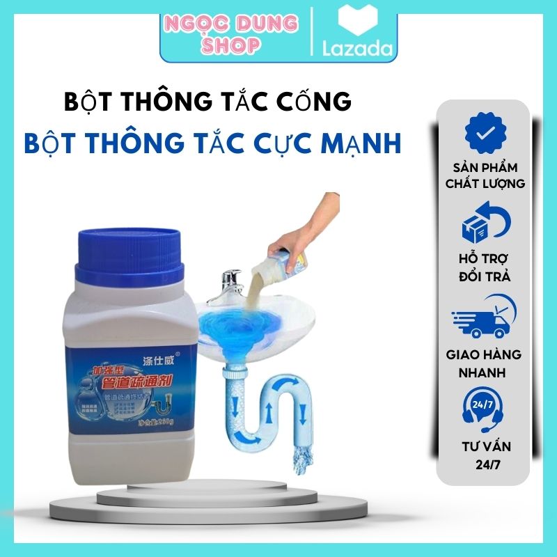 Bột thông tắc cống, bột thông tắc bồn cầu nắp xanh cực mạnh. Thông cống nghẹt tại nhà đơn giản , Thông tắc cống dầu mỡ lâu ngày đễ dàng