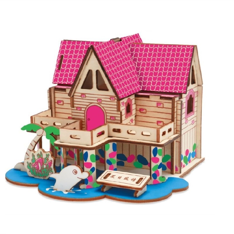 Đồ chơi lắp ráp gỗ 3D mô hình Villa chú cá heo nhỏ - 45 mảnh ghép