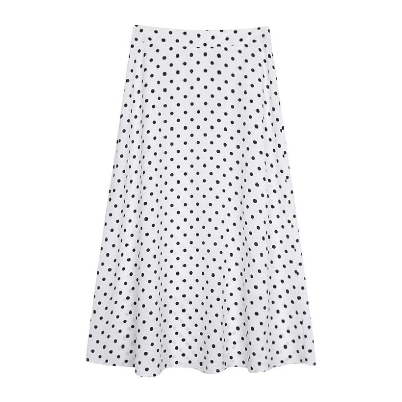 Chân váy dài dáng suông 2 lớp – chân váy xòe chấm bi chất voan nhật cv-cb