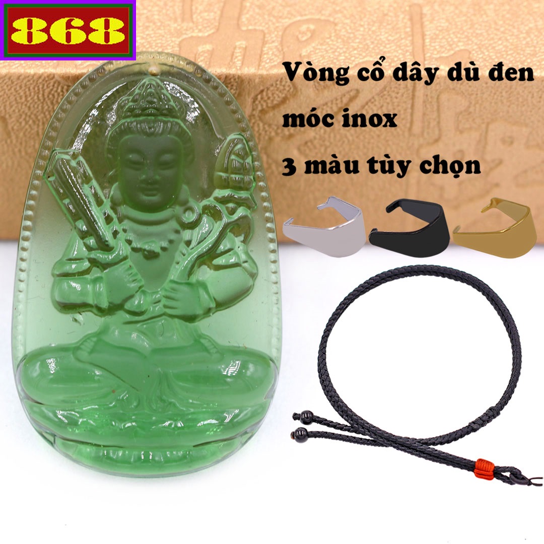 Mặt dây chuyền Phật Hư không tạng Pha Lê xanh lá kèm dây đeo - Hộ mệnh tuổi Sửu, Dần - Mặt Phật Bình an, Thịnh Vượng - Size phù hợp cho nam và nữ