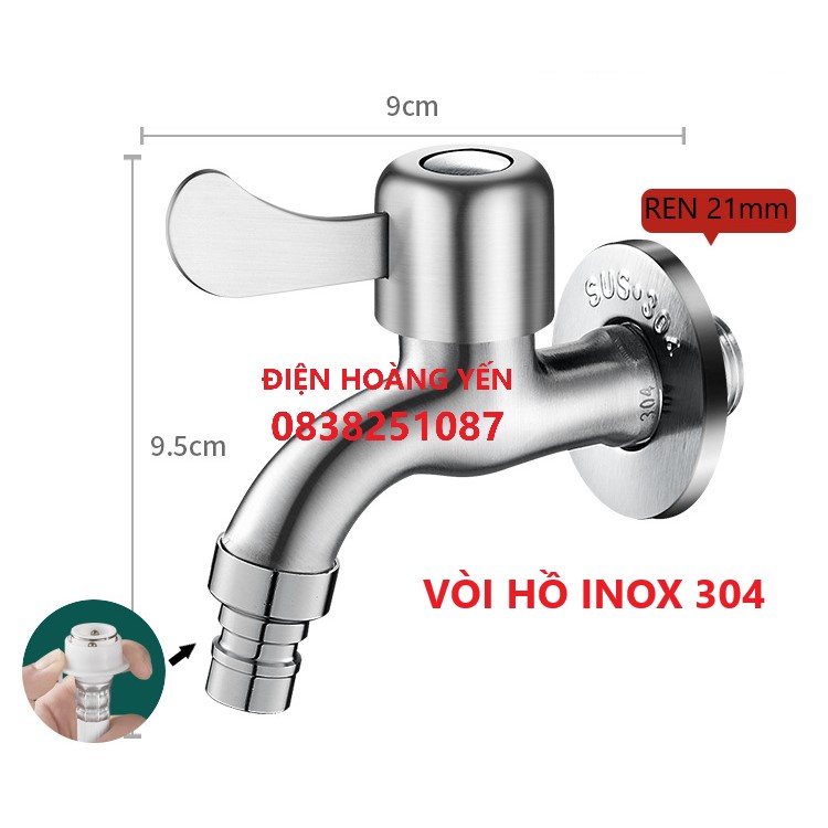 Vòi hồ inox 304 - vòi nước máy giặt (Phi 21 - ren 1/2) vòi  vòi rửa tay vòi xả vòi lạnh
