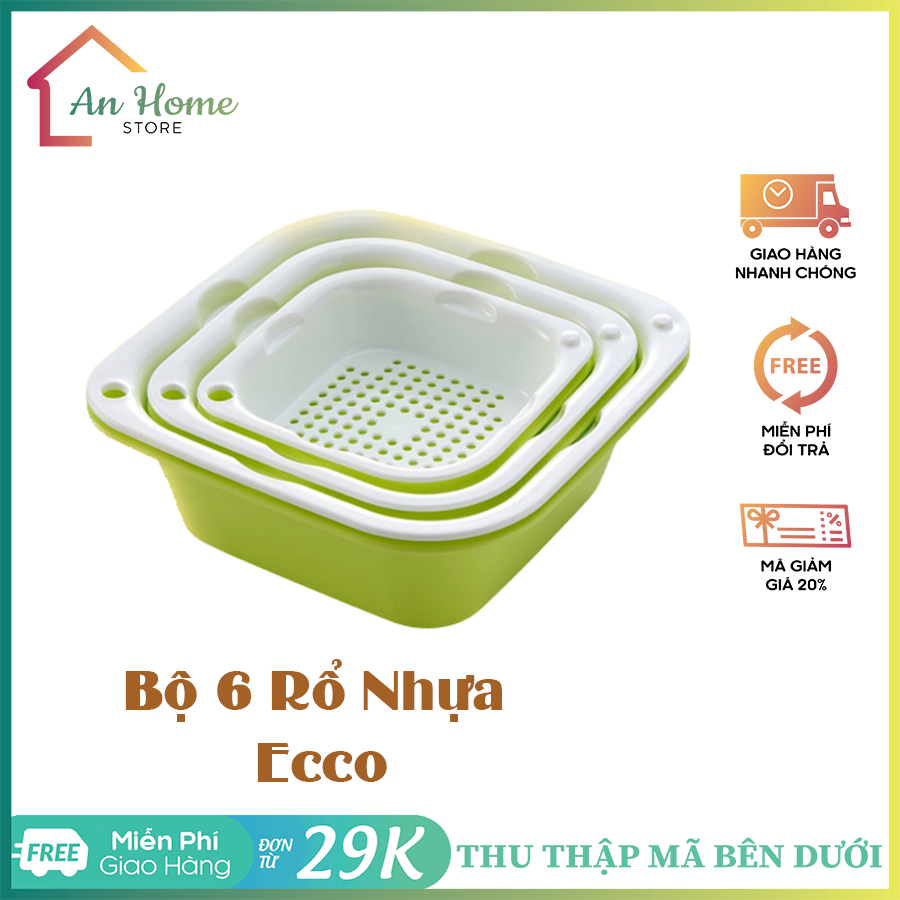 Bộ rổ nhựa kèm thau 6 món ecco cao cấp nhiều kích thước