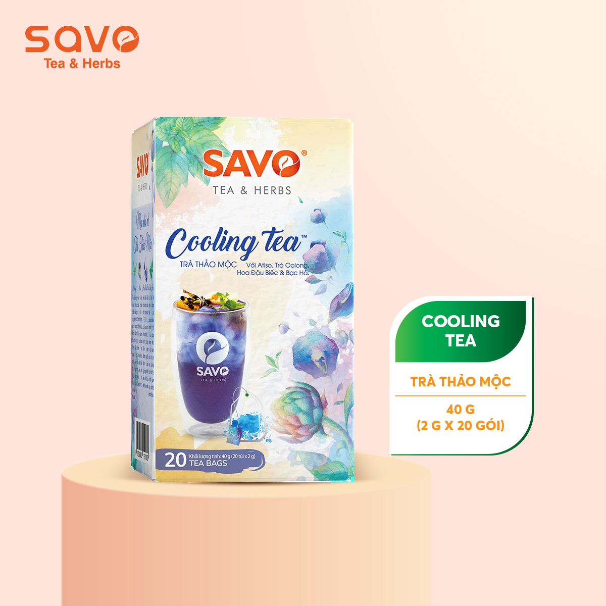 Trà thảo mộc cooling hoa đậu biếc oolong bạc hà - hộp 20 gói x 2g