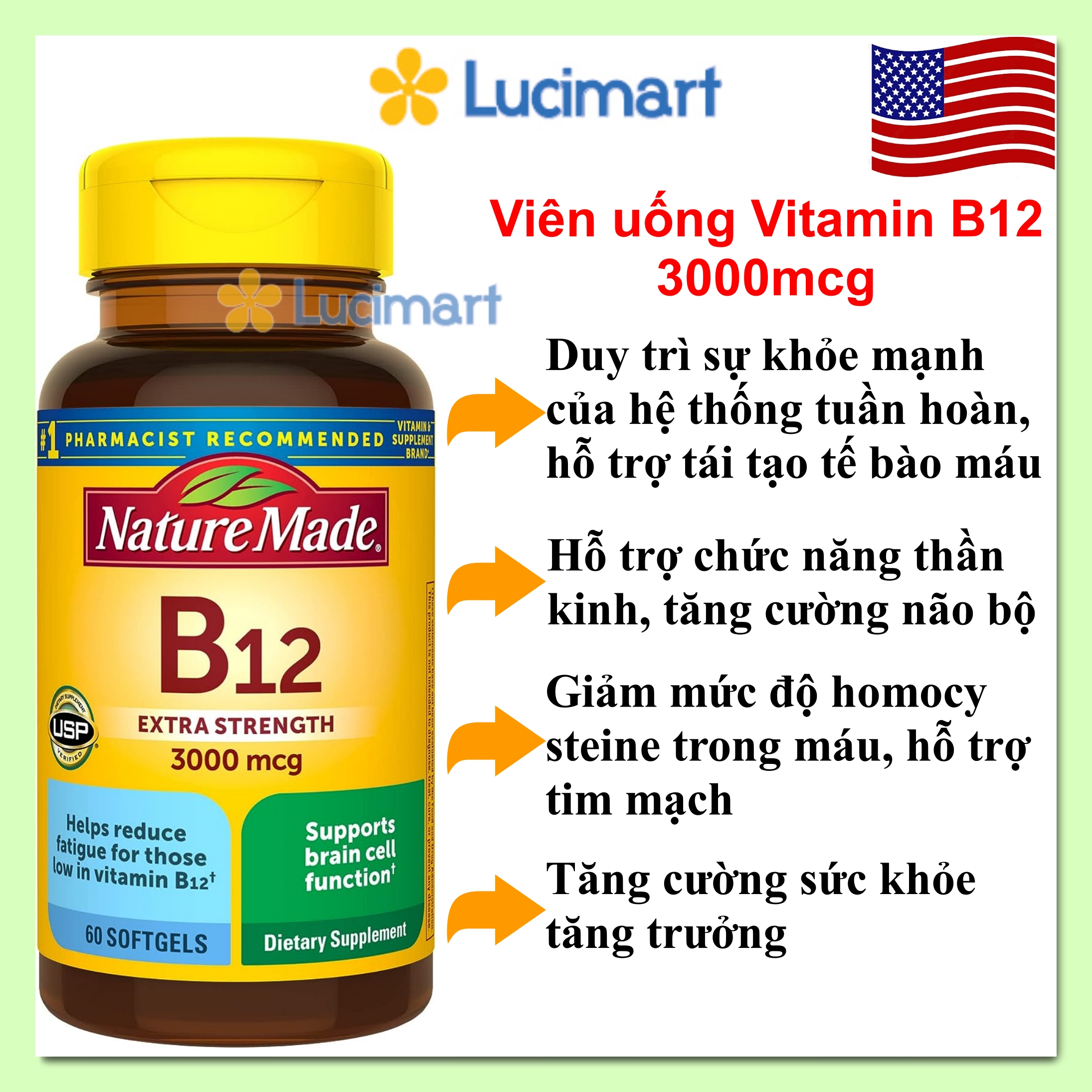 Viên uống bổ sung Vitamin B12 1000mcg/ 3000mcg/ 5000mcg Nature Made [Hàng Mỹ]