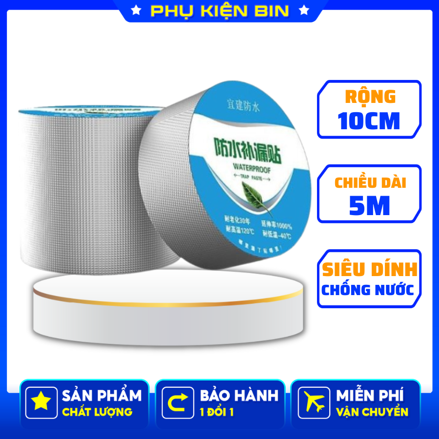 Băng keo chống thấm, Băng Keo Bê Tông Siêu Dính, Khổ Rộng 10cm gắn trên tất cả các bề mặt như gỗ, kính, nhựa, tôn, sắt, bê tông, gốm sứ, cho tường, trần nhà, mái tôn, ống nước, bể nước, xô, phao bơi