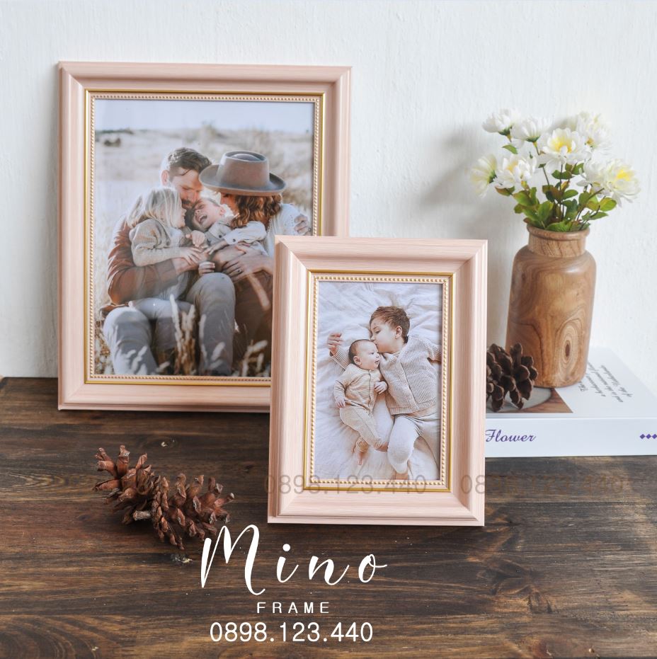 Khung ảnh gỗ màu hồng nhiều kích thước trang trí phòng khách, phòng ngủ mino frame kh15a