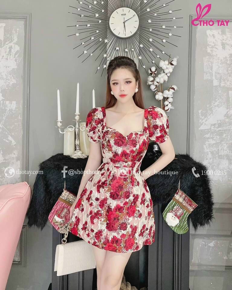 Đầm hoa tay lỡ cổ vuông xinh đẹp ttt dxx17