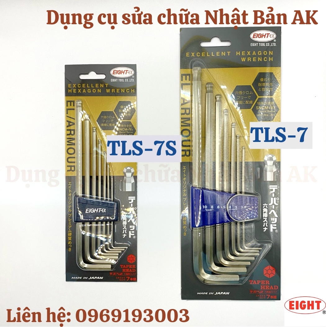 Bộ lục giác chữ l đầu bi eight mã tls-7 và tls-7s gồm 7 cỡ, hàng nhật chính hãng