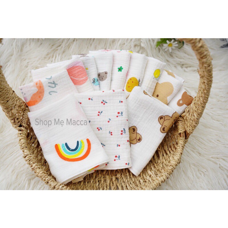 Khăn sữa, vải xô muslin 100% organic cao cấp 4 lớp cho bé