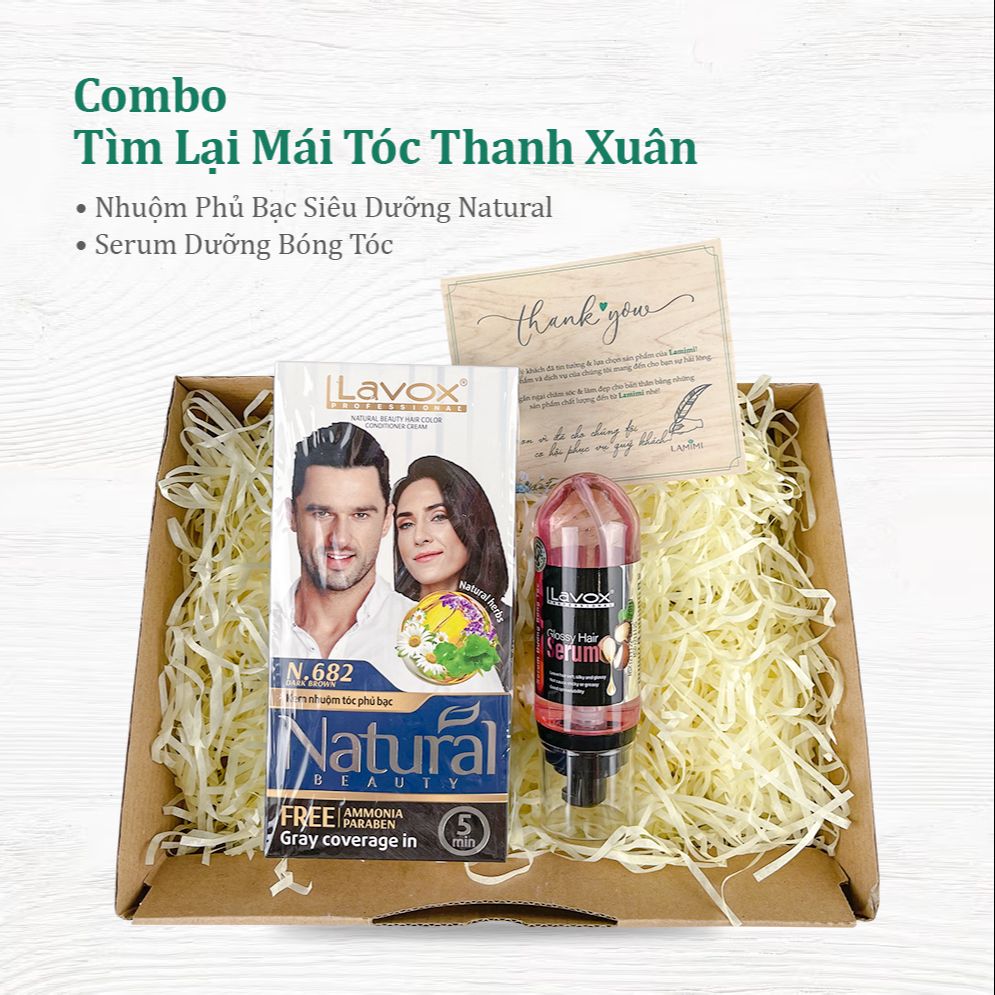 Combo Tìm Lại Mái Tóc Thanh Xuân (Nhuộm cao cấp siêu dưỡng tự nhiên - Serum Dưỡng Bóng tóc Lavox 90ml)