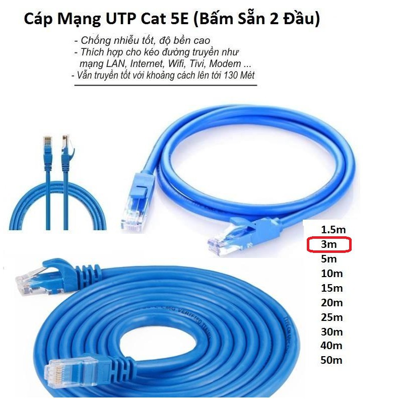 Cáp mạng 3 mét đúc sẵn 2 đầu cat5e