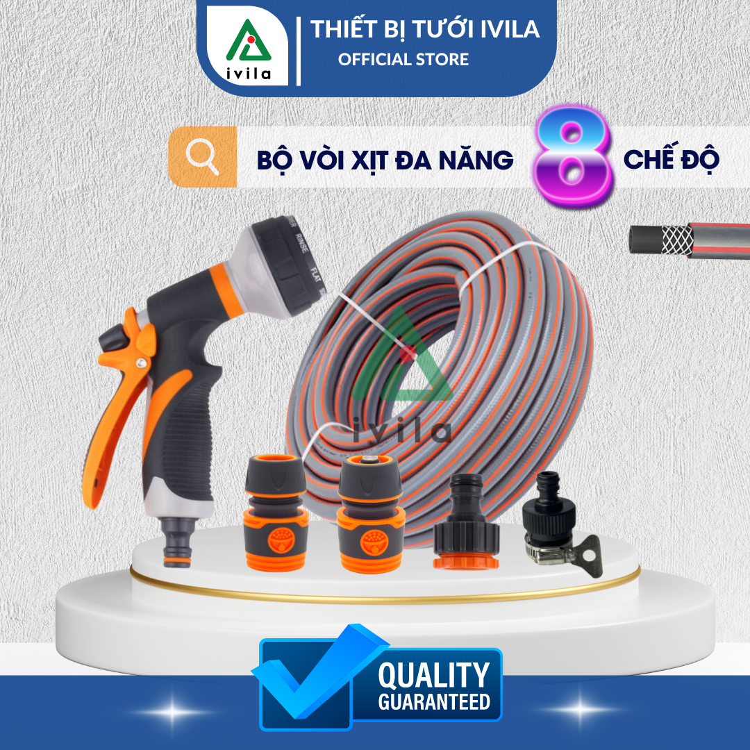 Bộ vòi tưới cây đa năng VPA101 8 chế độ kèm phụ kiện và ống dẫn nước sân vườn chống gập 3 lớp, tiện dụng rửa xe, tưới cây, xịt rửa sân vườn, vòi tưới cây tăng áp cầm tay