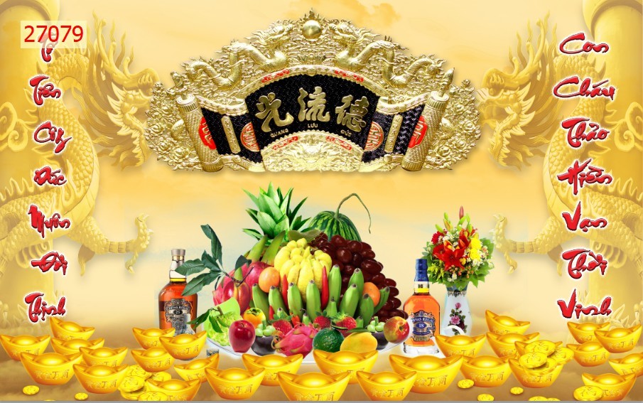 Tranh dán tường 3d ban thờ giá rẻ đẹp chất liệu decal pp keo sẵn bóc dán PK