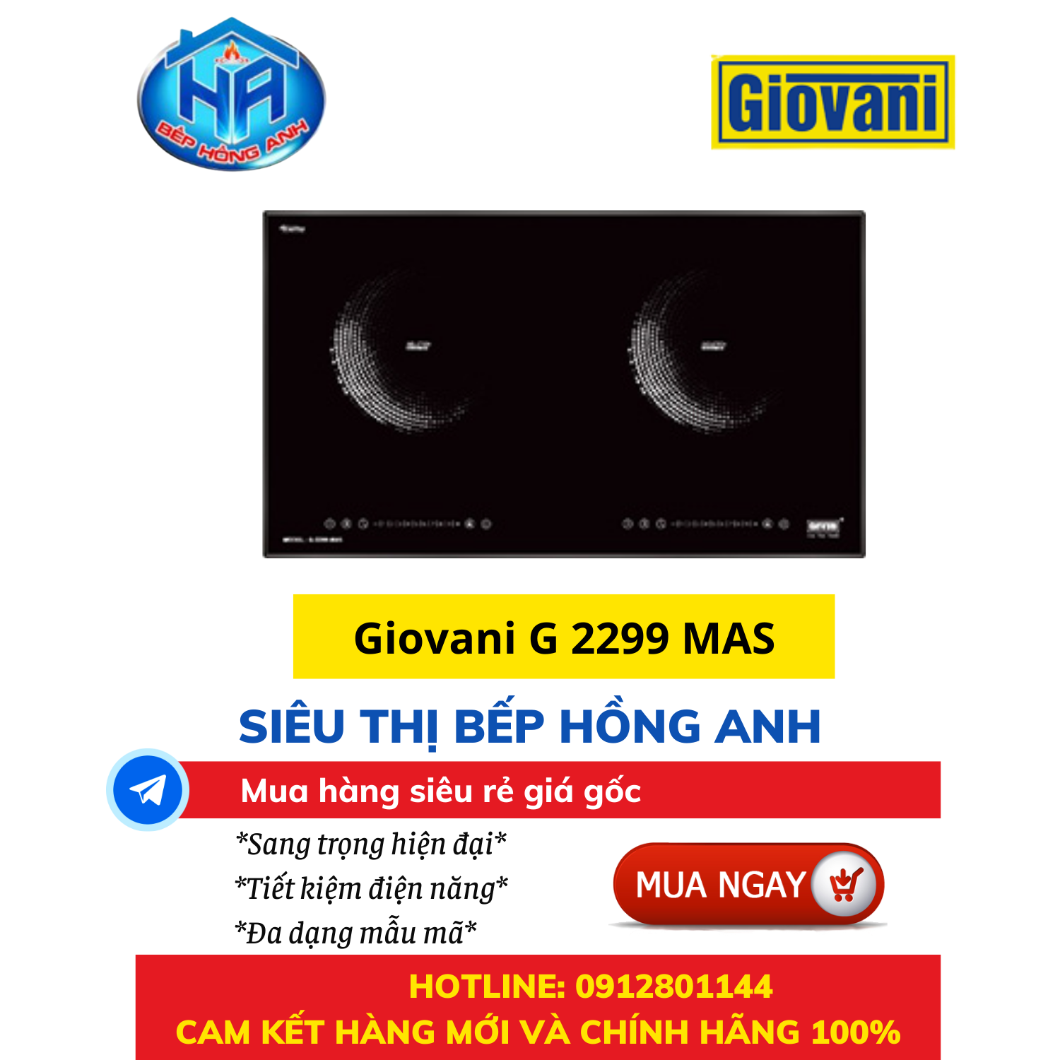 Bếp điện từ kết hợp Giovani G-2299 MAS - Thiết bị bếp Hồng Anh
