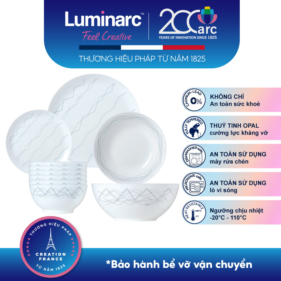 Bộ Bàn Ăn Tô Chén Đĩa Thuỷ Tinh Cường Lực Luminarc Diwali Marble 12 món - LUDIMA12M