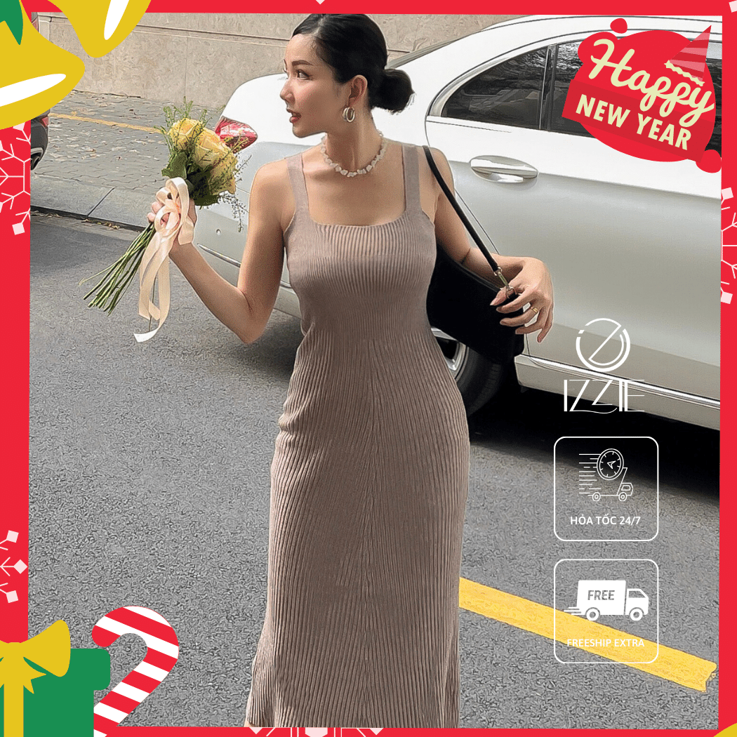 Váy hai dây bản to đuôi xòe sọc to izzie v237