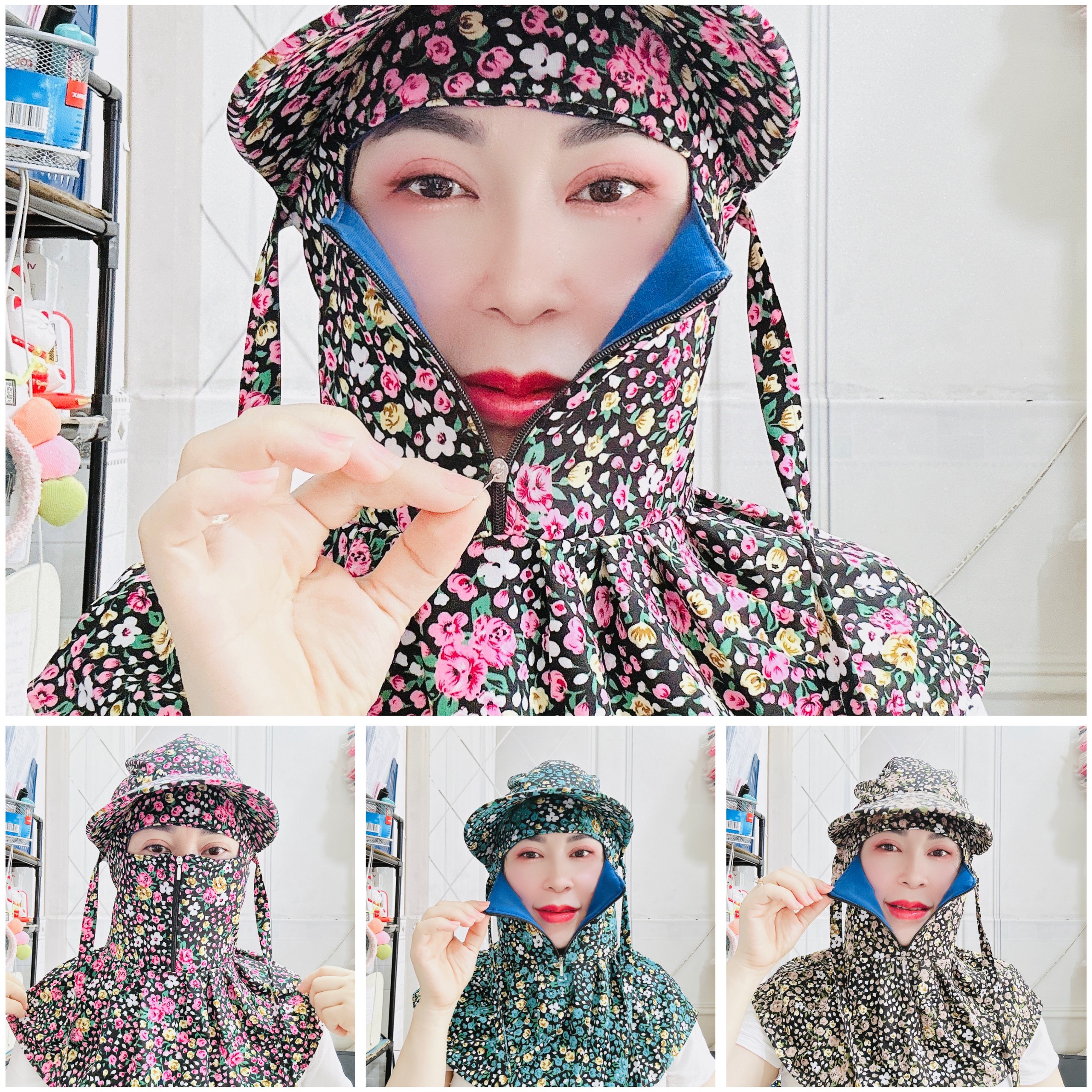 Nón chống nắng - nón chống nắng kèm khẩu trang - mũ nón chống nắng dây kéo giữa che kín mặt khỏi sạm nám