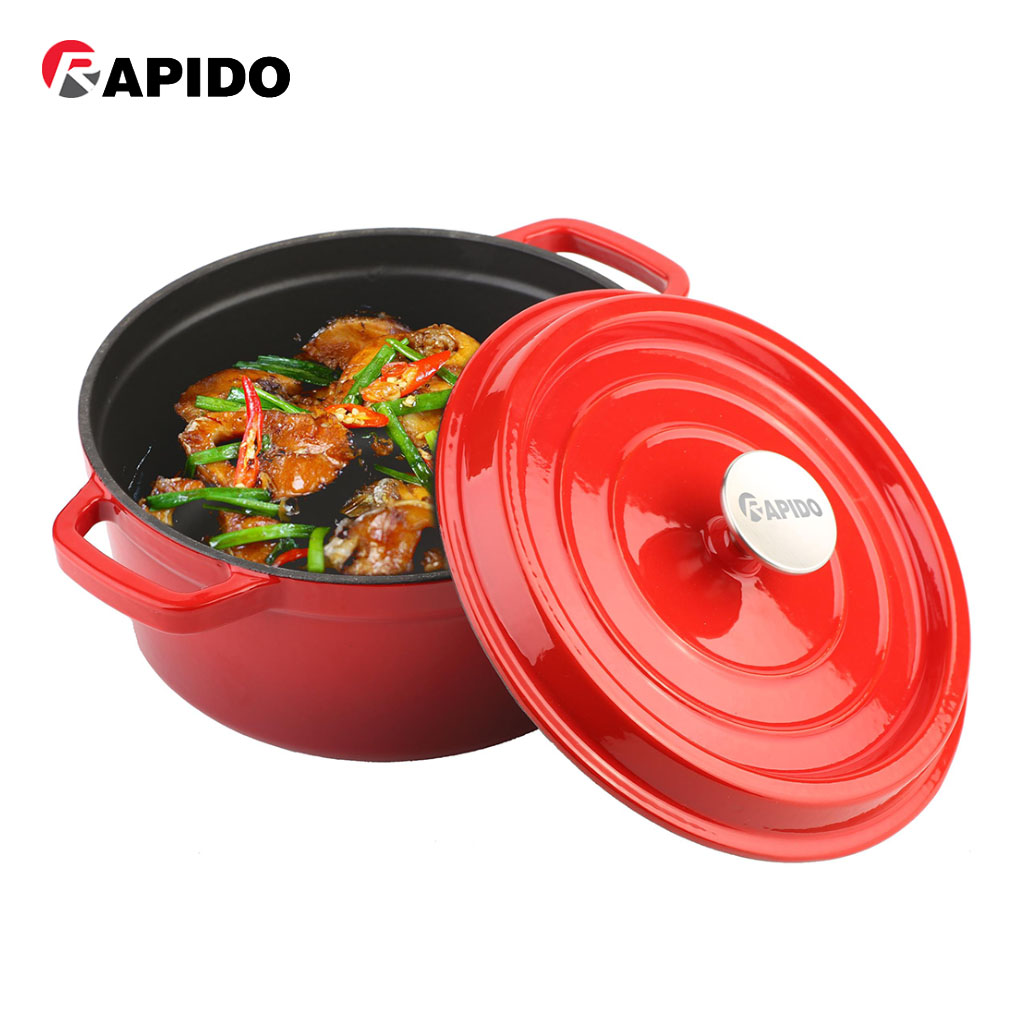 Nồi Gang Đúc Tráng Men Chống Dính Rapido Kích cỡ 22 CM - Nặng 4.2 kg - Dung tích 2.5 Lít