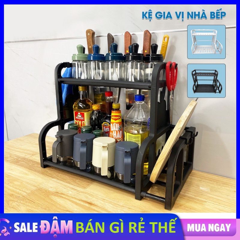 Kệ gia vị để bàn nhà bếp 2 tầng có ống đũa và để thớt tiện lợi - kệ đựng đồ dùng nhà bếp chữ b , kệ mini, kệ đựng chén dĩa, kệ chữ b nhà bếp , kệ úp chén tiện ích