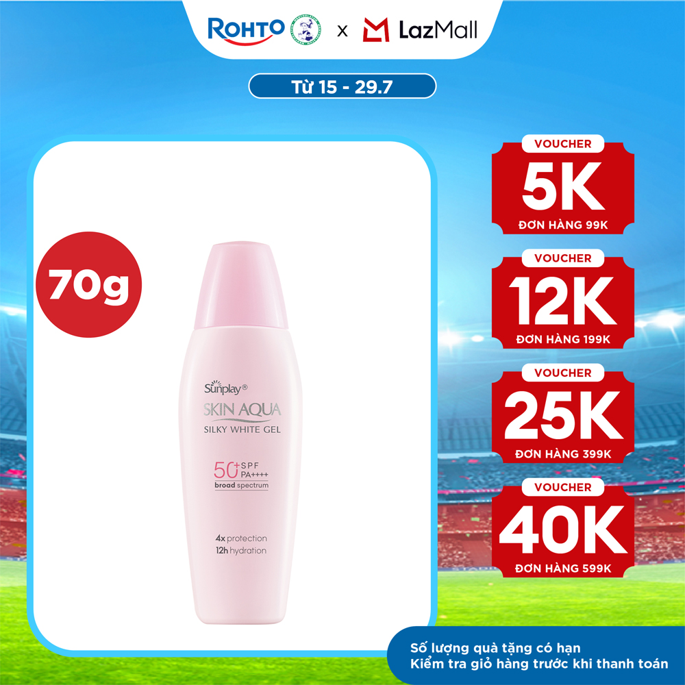 Kem chống nắng Skin Aqua dưỡng trắng  dưỡng ẩm, dùng hàng ngày dạng gel Sunplay Skin Aqua Silky White Gel Eco Việt Nam SPF 50, PA++++ 70g