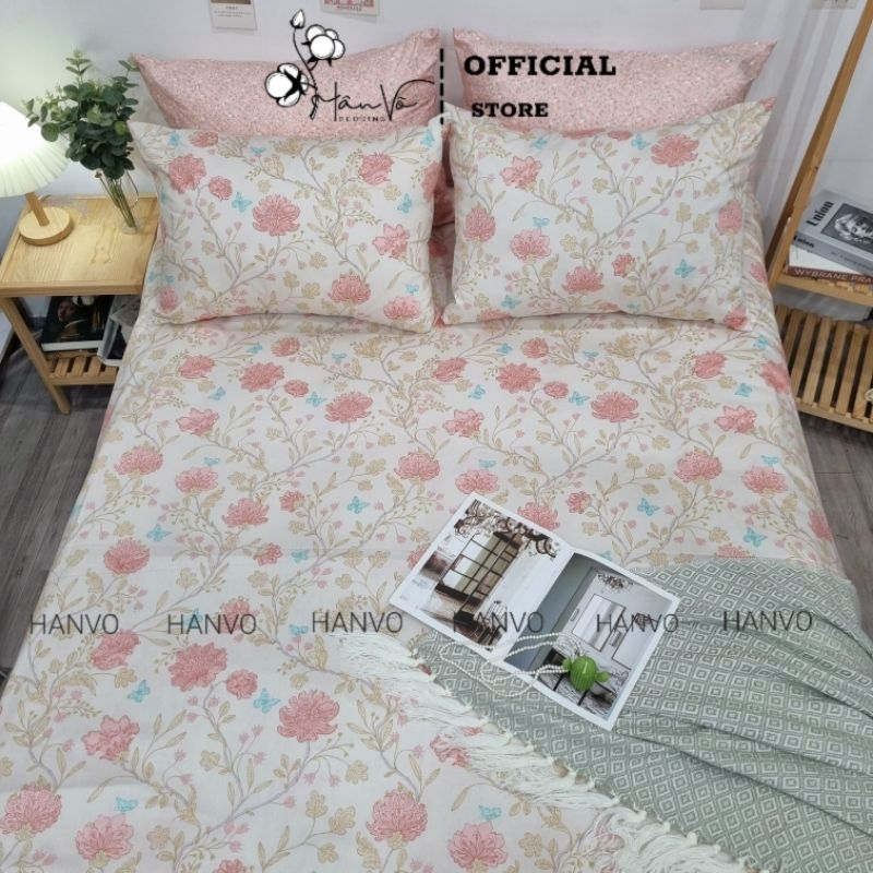 Bộ ga gối 1m8x2m cotton 100%, hân võ, vải cao cấp, set drap gối