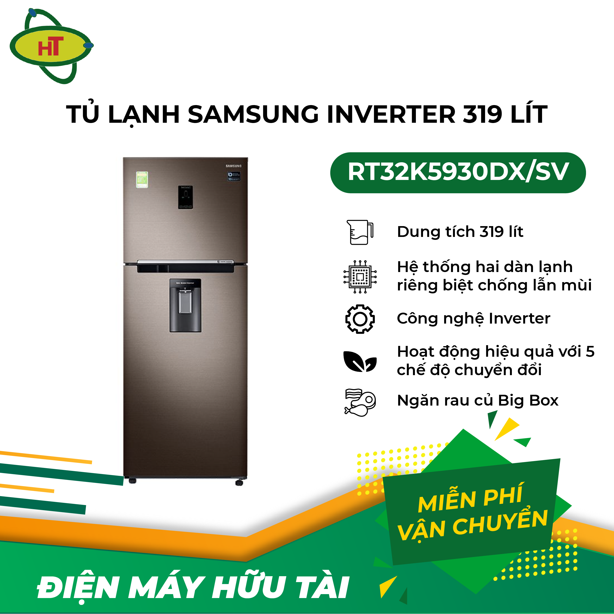 Tủ lạnh samsung inverter 319 lít rt32k5930dx/sv