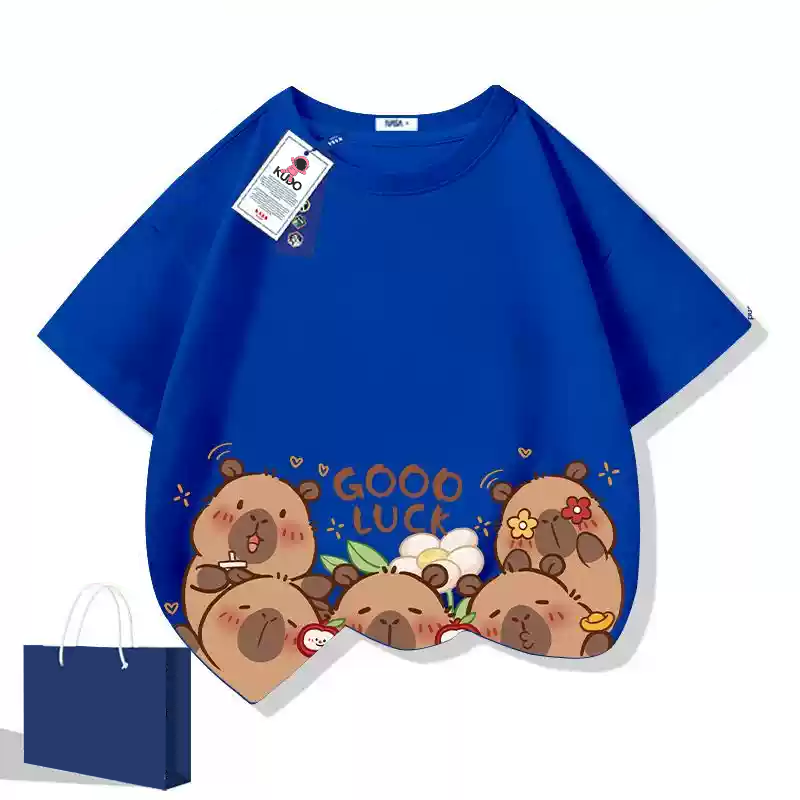 Áo thun cho bé KUDO size 10 - 40 kg họa tiết chuột lang nước capybara dễ thương chất vải 100% cotton tự nhiên - 4